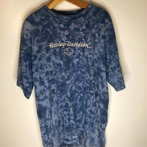 Harley-Davidson Blue Tie-Dye Embroidered Tee Shirt